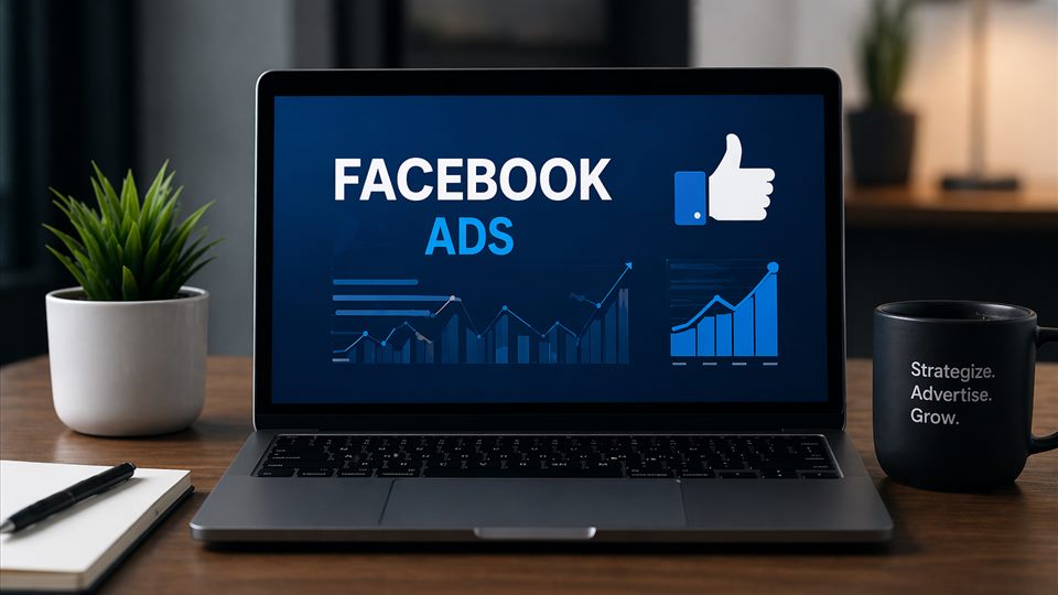Laptop showing Facebook Ads dashboard